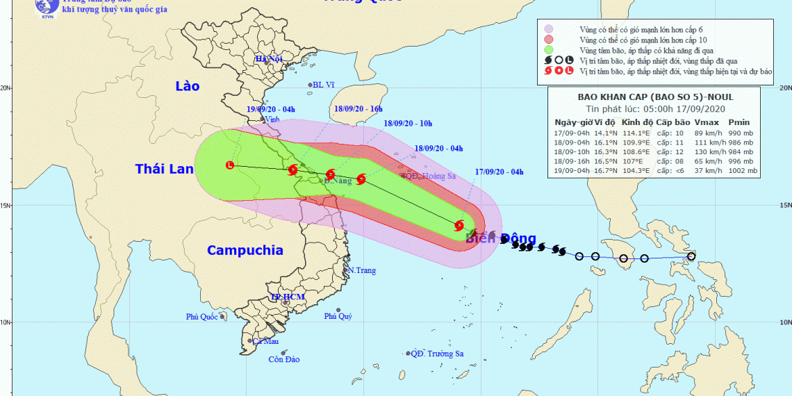 Bão số 5 gây mưa lớn tại một số tỉnh miền Trung từ chiều nay