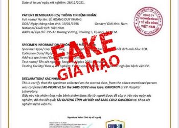 BỆNH VIỆN FV XÁC NHẬN THÔNG TIN “GIẤY XÁC NHẬN DƯƠNG TÍNH VỚI COVID-19 BẰNG KỸ THUẬT PCR” LÀ GIẢ MẠO